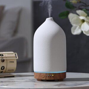 New 200ML Ceramic Essential Oil Diffuser Ultrasonic Aromatherapy Humidifier LED